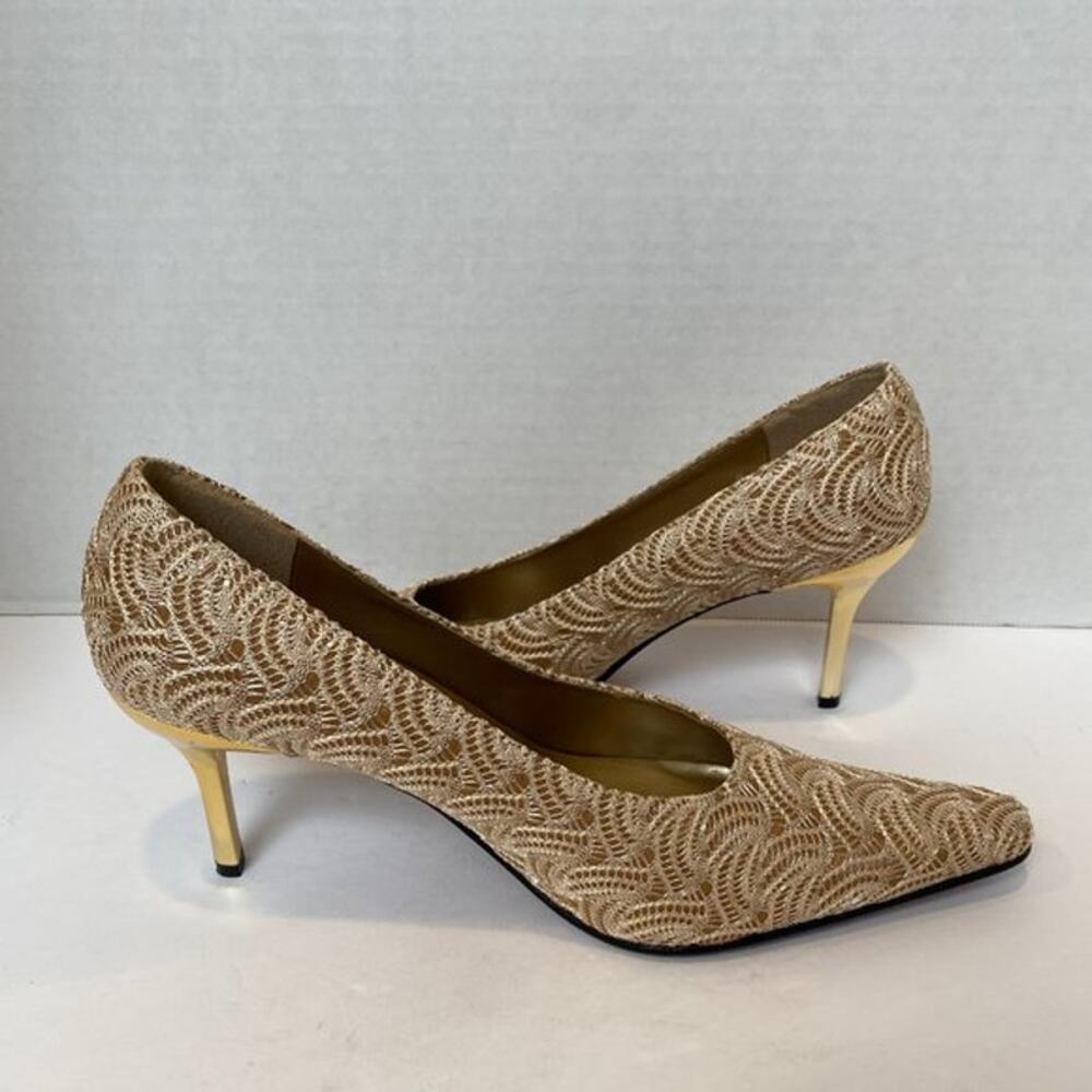 J.Renee Beige Gold Embellished Pointed Toe Heels